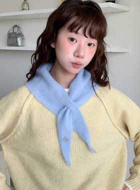 羊毛混纺蓝色围巾女款2026新秋冬