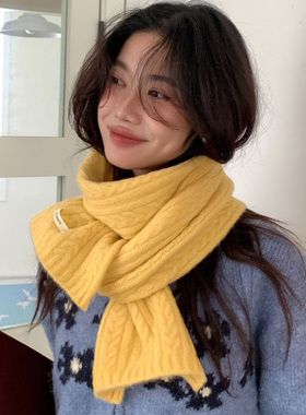 黄色围巾女款2025新款冬季加厚韩系氛围感羊毛混纺学生秋情侣围脖