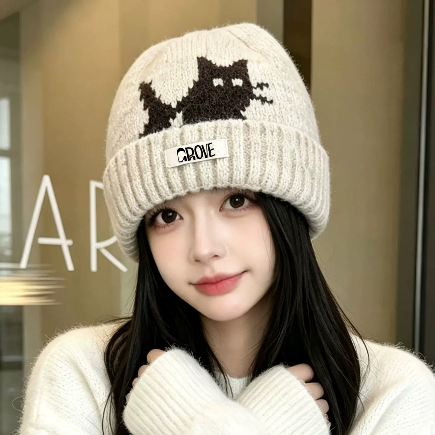 可爱猫咪耳朵帽子女款2026新款秋冬学生显脸小护耳冷帽毛线针织帽