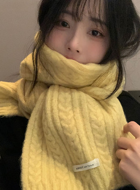 黄色围巾女款2025新款冬季加厚韩系氛围感含羊毛混纺学生情侣围脖