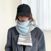 加厚韩系氛围感费尔岛今年流行爆款 冬季 防寒 2026新款 蓝色围巾女款