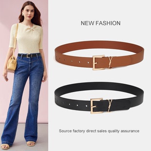 女士皮带腰带杨树林皮带高级简约腰带针扣时尚装饰百搭牛仔裤ins
