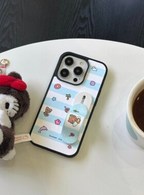 肤感蓝色条纹夏威夷kt创可贴适用于iPhone17/16promax手机壳支架新款苹果15/14软壳16plus防摔13/12/11保护套