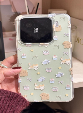 ins风可爱绿色蛋糕小狗适用于小米15pro手机壳小米14/13/12新款红米note14/13pro全包防摔k80/70/60/50保护套