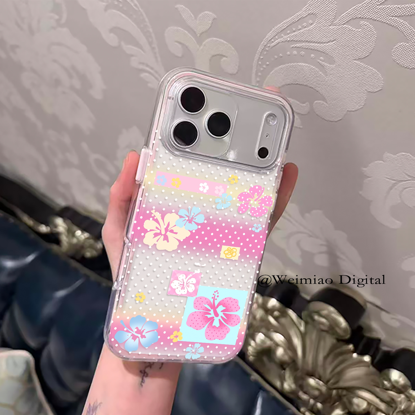 扶桑花渐变透明苹果手机壳