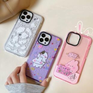 可爱电脑小白兔适用于iPhone17pro max手机壳卡通16/15plus创意保护14/13/12透明11女XSMAX/XR/XS保护套