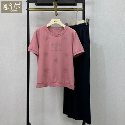 年轻妈妈夏装时尚运动套装2025新款中老年女装短袖T恤两件套大码