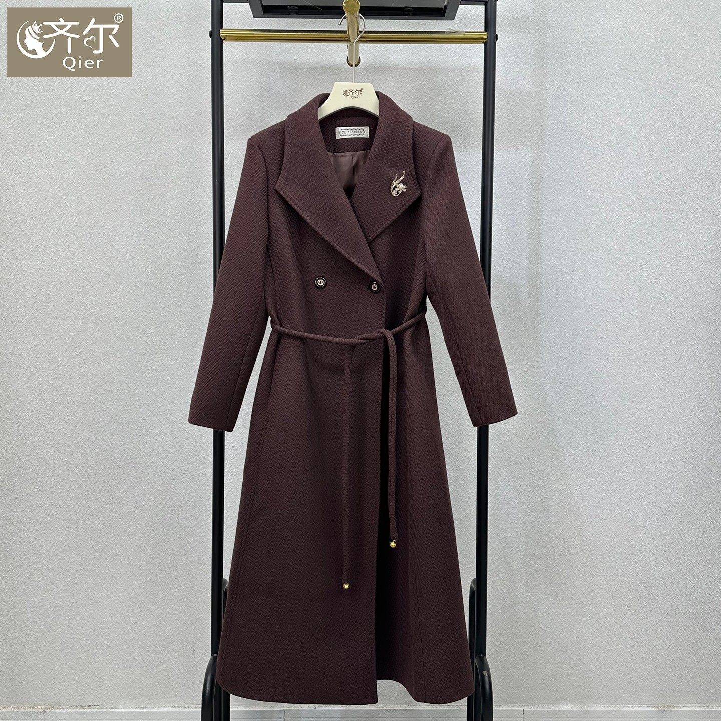 大牌中年洋气妈妈秋冬装长款风衣外套女高档气质西装领羊毛呢大衣