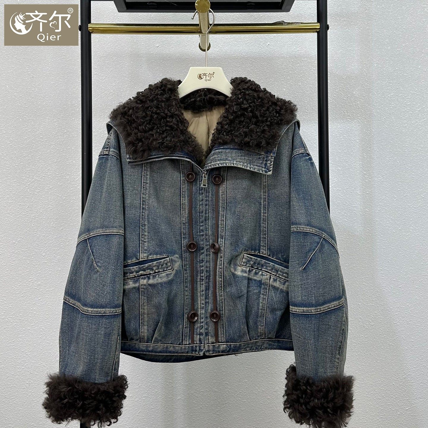 海宁秋冬新款牛仔派克白鹅绒服女短款羊羔毛真皮毛一体大翻领外套,女装/女士精品,中老年女装,淘宝优惠券,粉丝福利购,淘宝优惠卷