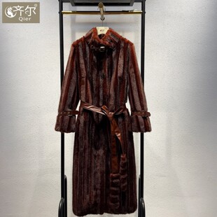 大牌帕斯条水貂绒皮毛一体立领时尚环保皮草外套年轻款显瘦厚大衣