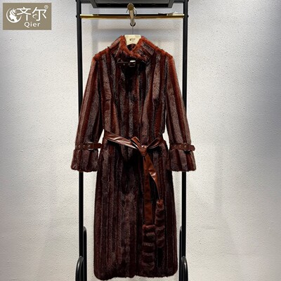 大牌帕斯条水貂绒皮毛一体立领时尚环保皮草外套年轻款显瘦厚大衣