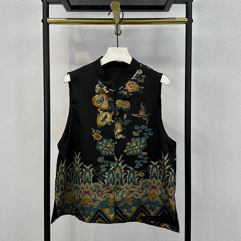 香云纱真丝马甲上衣女春夏新款中式妈妈装国风外套中老年马夹坎肩