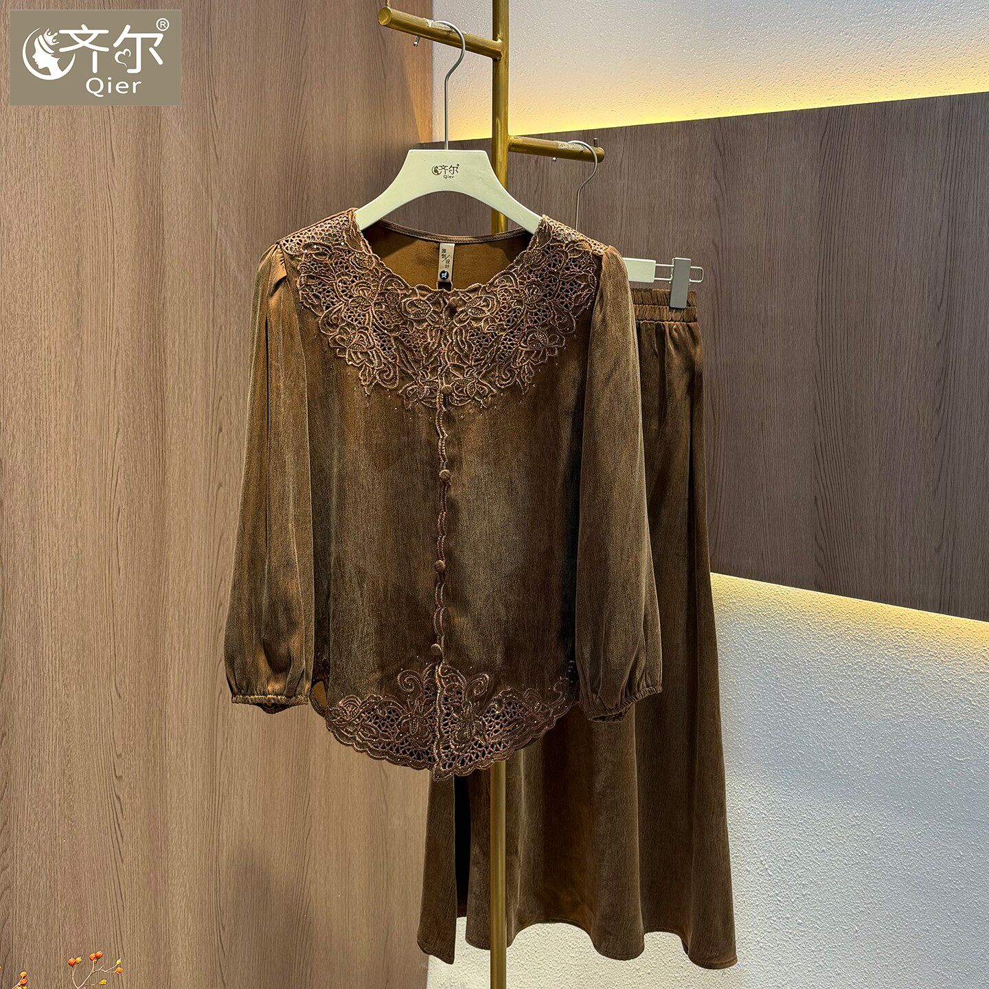 重磅真铜氨丝套装刺绣高级感妈妈装半身裙两件套2026夏季新款气质