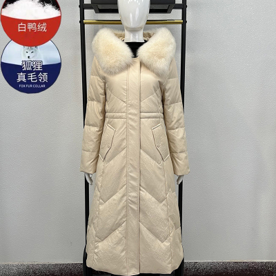 海宁进口澳皮羽绒服中年妈妈装外套2024冬新款狐狸毛领修身皮衣厚