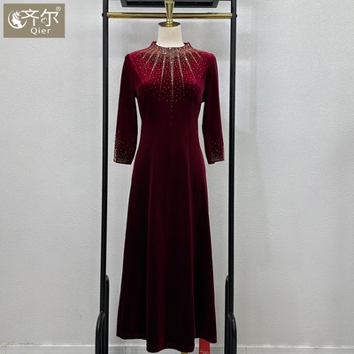 加长妈妈装婚宴高端礼服金丝绒喜婆婆旗袍敬酒服2025款连衣裙大码