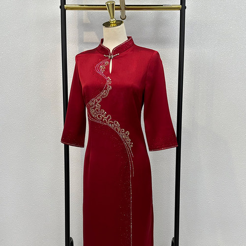 醋酸缎妈妈结婚礼服高端2025秋季新款嫁女儿喜婆婆婚宴装改良旗袍