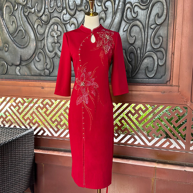 醋酸缎妈妈装婚宴礼服旗袍
