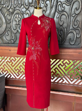 醋酸缎妈妈装婚宴礼服旗袍