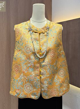 年货2026早春新款中式织锦提花国风马甲女气质百搭背心马夹外套