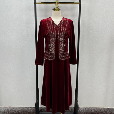 两件套金丝绒大码妈妈礼服