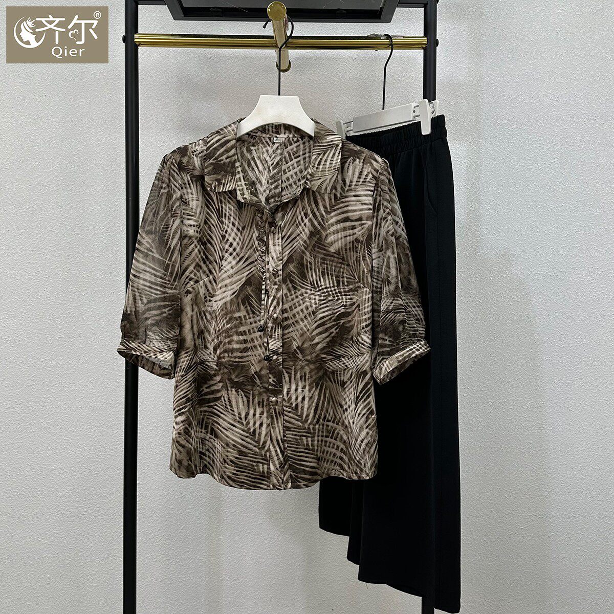 商场妈妈夏季衬衫九分裤两件套2025春装洋气40岁50中老年人套装女