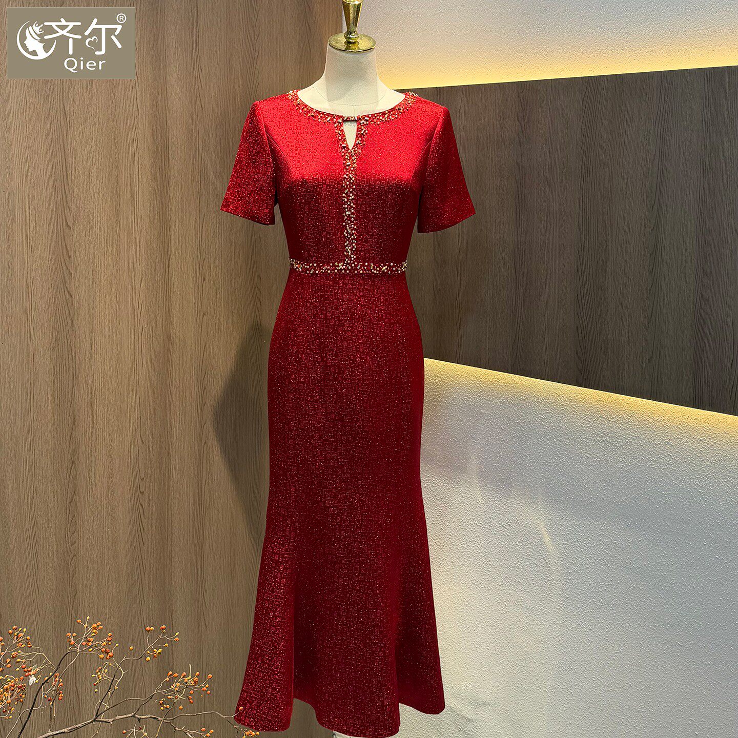 高端妈妈醋酸礼服喜婆婆婚宴装鱼尾敬酒服订婚可穿洋气晚礼服裙