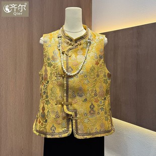 年货重工植绒织锦新中式马甲不秋冬2026年新款气质减龄妈妈装马夹