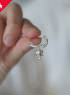 小众设计纯银铃兰花朵戒指素银开口戒夏天女戒小清新文艺定制银饰