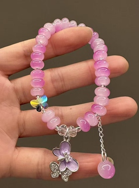 5×8算盘珠蝴蝶串珠玻璃手链少女心彩色琉璃手串学生手链闺蜜手饰
