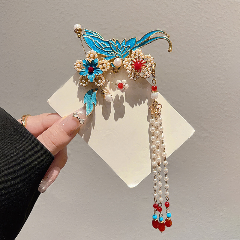 「小家碧玉」古风烧蓝流苏发夹新中式旗袍马面裙步摇头饰盘发夹子