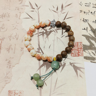 中国风莲花鸡翅木手链女生手链文创新中式琉璃手串学生手链古风