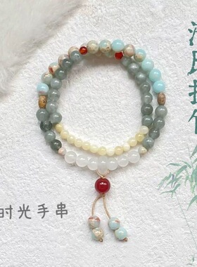 中式手串青云古韵新中式米黄串珠双层手链女精致民族风小众设计