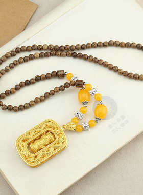 新款国风五福罗盘吊坠项链新中式长款毛衣链古装配饰项链长款