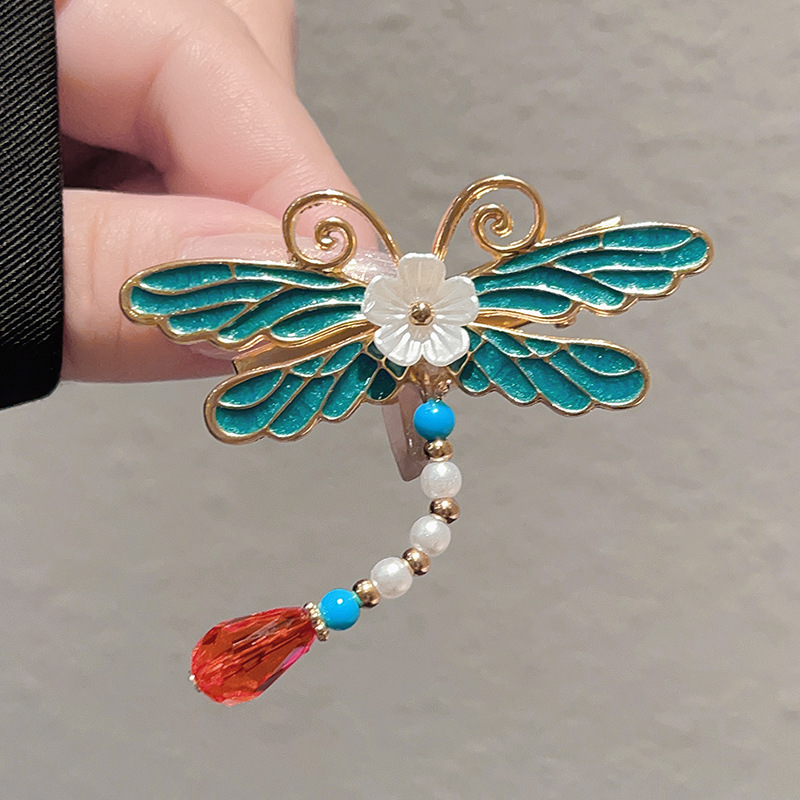 民族风仿烧蓝釉彩蜻蜓小发夹女精致国风边夹碎发夹旗袍汉服头饰品