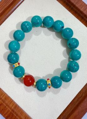 藏式仿玛瑙民族风仿绿松石手串手链精致学生琉璃彩色玻璃珠手链