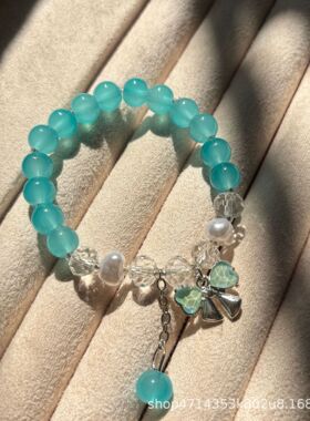 新款女孩玻璃水晶手链蝴蝶结爱心手链甜美百搭学生手链手串古风