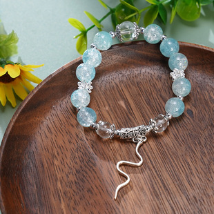 少女手链中式七彩琉璃蛇年手链银蛇本命年招财手链女生学生手串