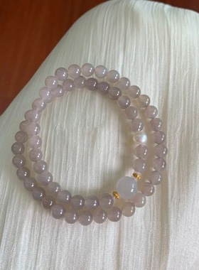 学生手链超仙气烟灰月光手链中式温柔双圈仿玉石手串女生叠戴手串