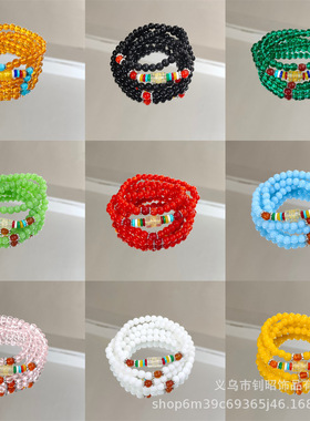 六字真言玻璃水晶手链女108颗4圈佛珠静心手串女生民族风手链礼物