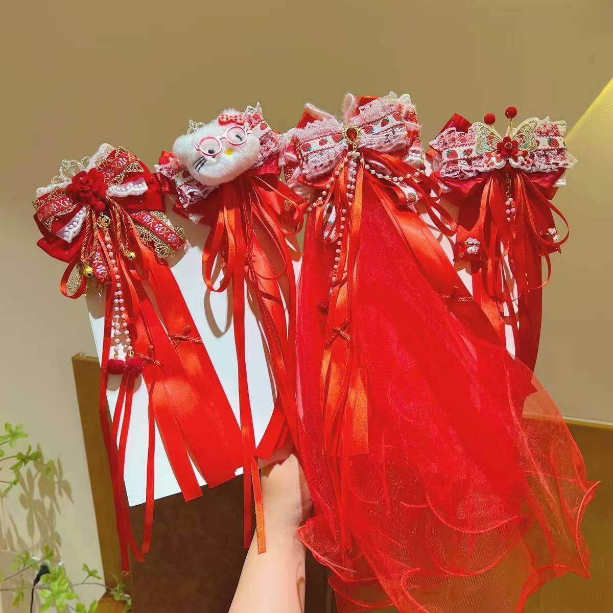 新年发饰红色蝴蝶结头饰过年汉服喜庆发饰古风儿童发卡小女孩发夹,童装/婴儿装/亲子装,汉服,淘宝优惠券,粉丝福利购,淘宝优惠卷