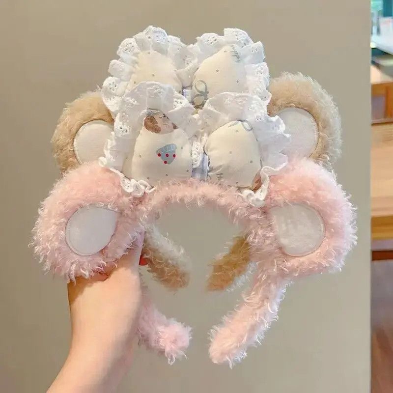 小熊耳朵毛绒发箍女蝴蝶结蕾丝头箍可爱甜美洗脸化妆拍照发饰头饰