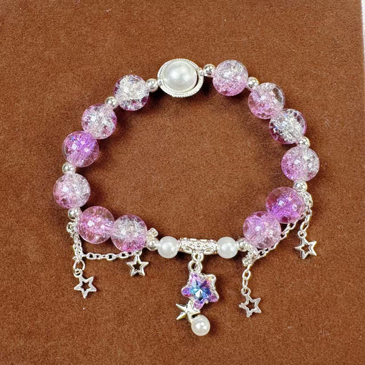 学生女孩玻璃爆花水晶流苏手链五角星渐变手链女孩古风流苏手链