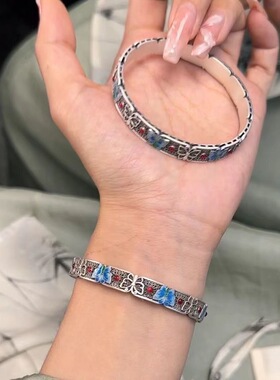 新中式古风蝴蝶手镯女合金镀银手镯民族风清冷感手环气质个性设计