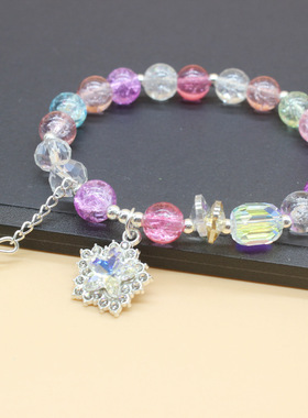 女孩玻璃珠手链爆花晶五角星手链女生手链百搭闺蜜琉璃水晶手串