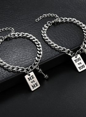 韩版小哑铃男士手链潮简约个性手饰嘻哈手镯学生情侣手环手链钛钢