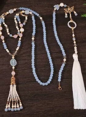 古风项链明制蓝色背云新中式马面裙配饰中国风流苏吊坠汉服软璎珞