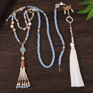 古风项链明制蓝色背云新中式马面裙配饰中国风流苏吊坠汉服软璎珞