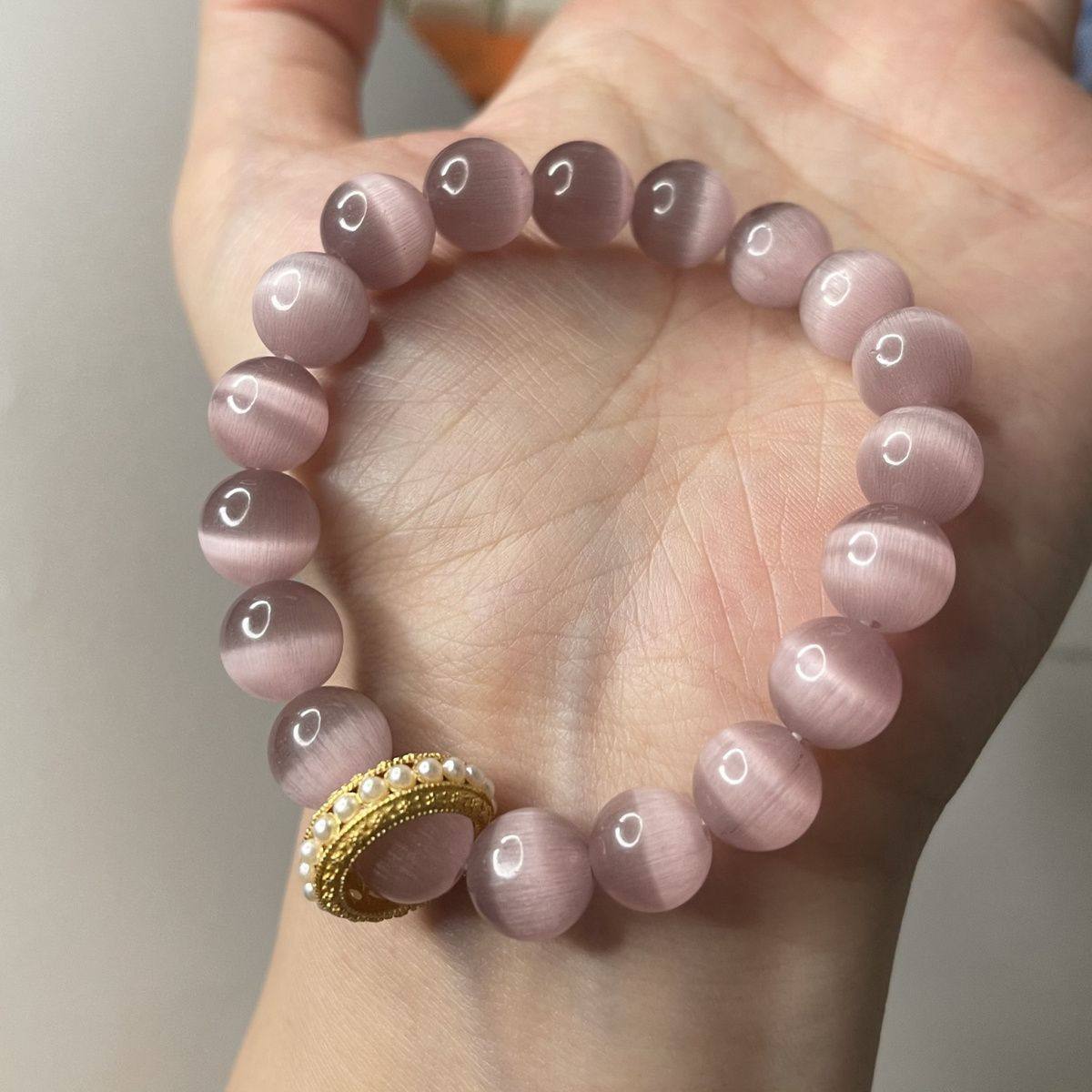 粉猫眼石圆珠手链单圈简约气质珍珠跑环手链手串女款学生生日礼物,饰品/流行首饰/时尚饰品新,手链,淘宝优惠券,粉丝福利购,淘宝优惠卷