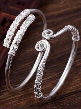 合计银镯子黑神话大圣孙悟空紧箍咒手镯男女手工满雕祥云情侣手镯