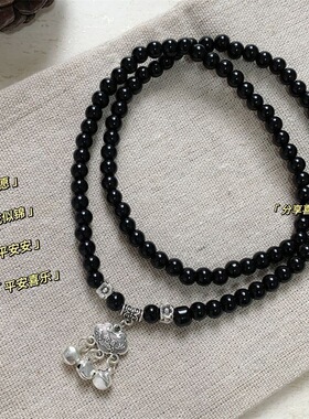 黑色手链中式招财祥云锁手串女叠戴国风复古手链学生古风流苏手链